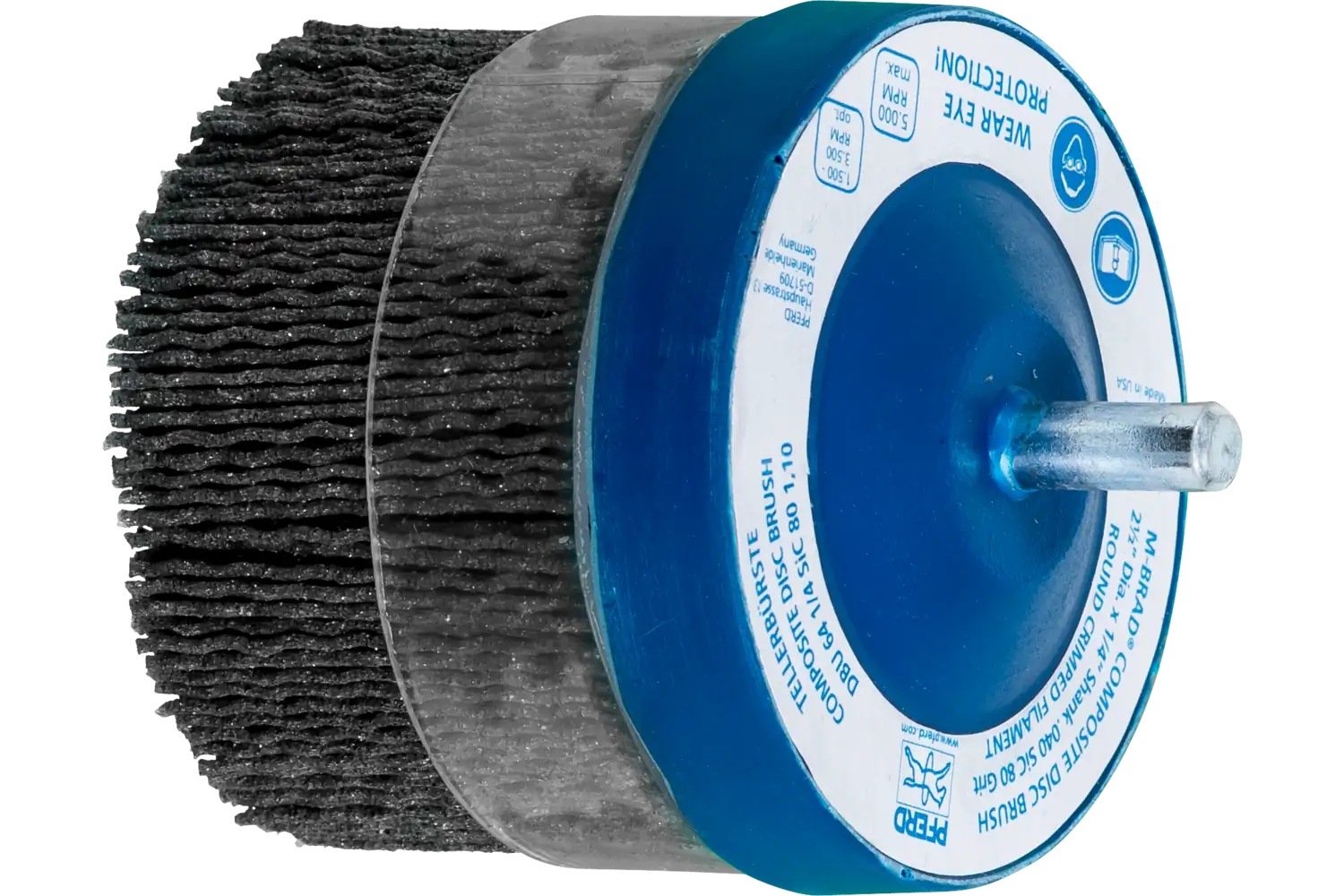 Picture of Pferd M-BRAD® Mounted Disc Brush 2-1/2" Dia. .040/80 Grit Silicon Carbide 1/4" Shank